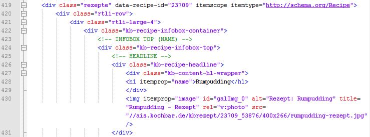 HTML Code für Rezept mit strukturierten Daten